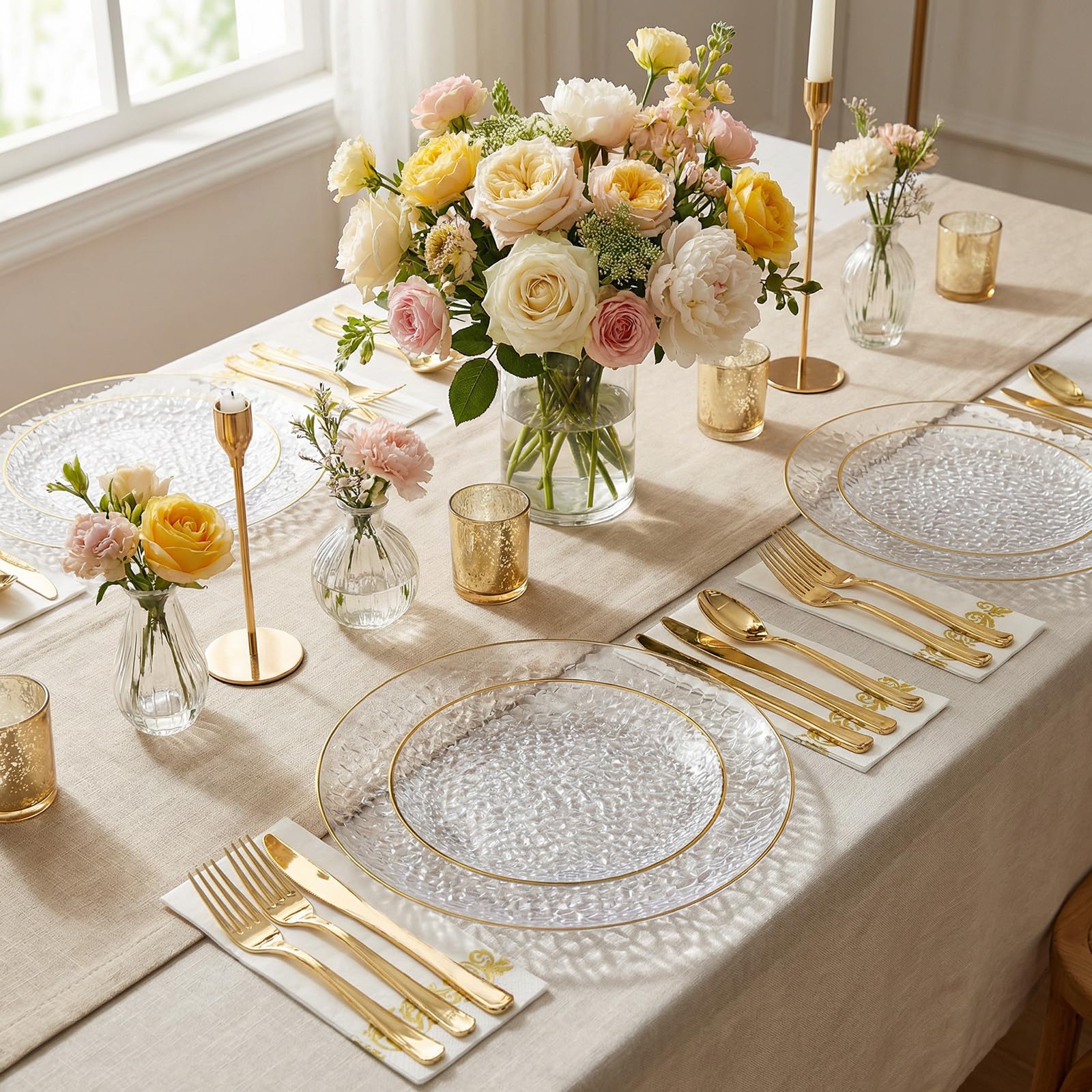 Clear Gold Disposable Dinnerware Set - 350 Piece Party Pack -4