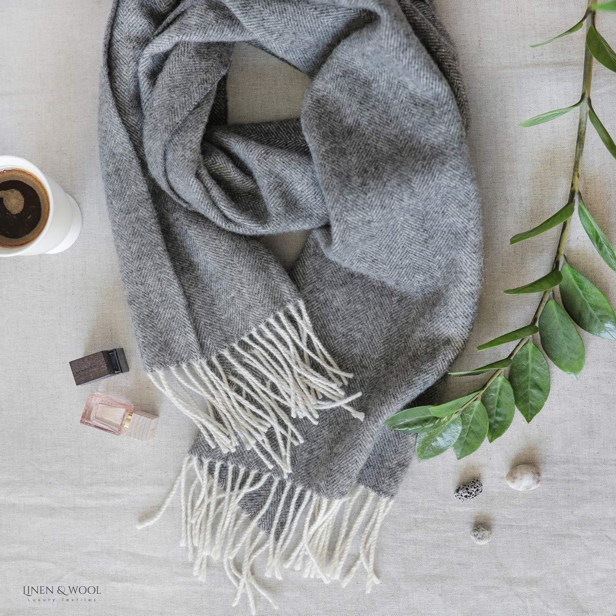 Linen & Wool Schal Damen Herren mit Fischgrätenmuster Classico - 100% Merinowolle