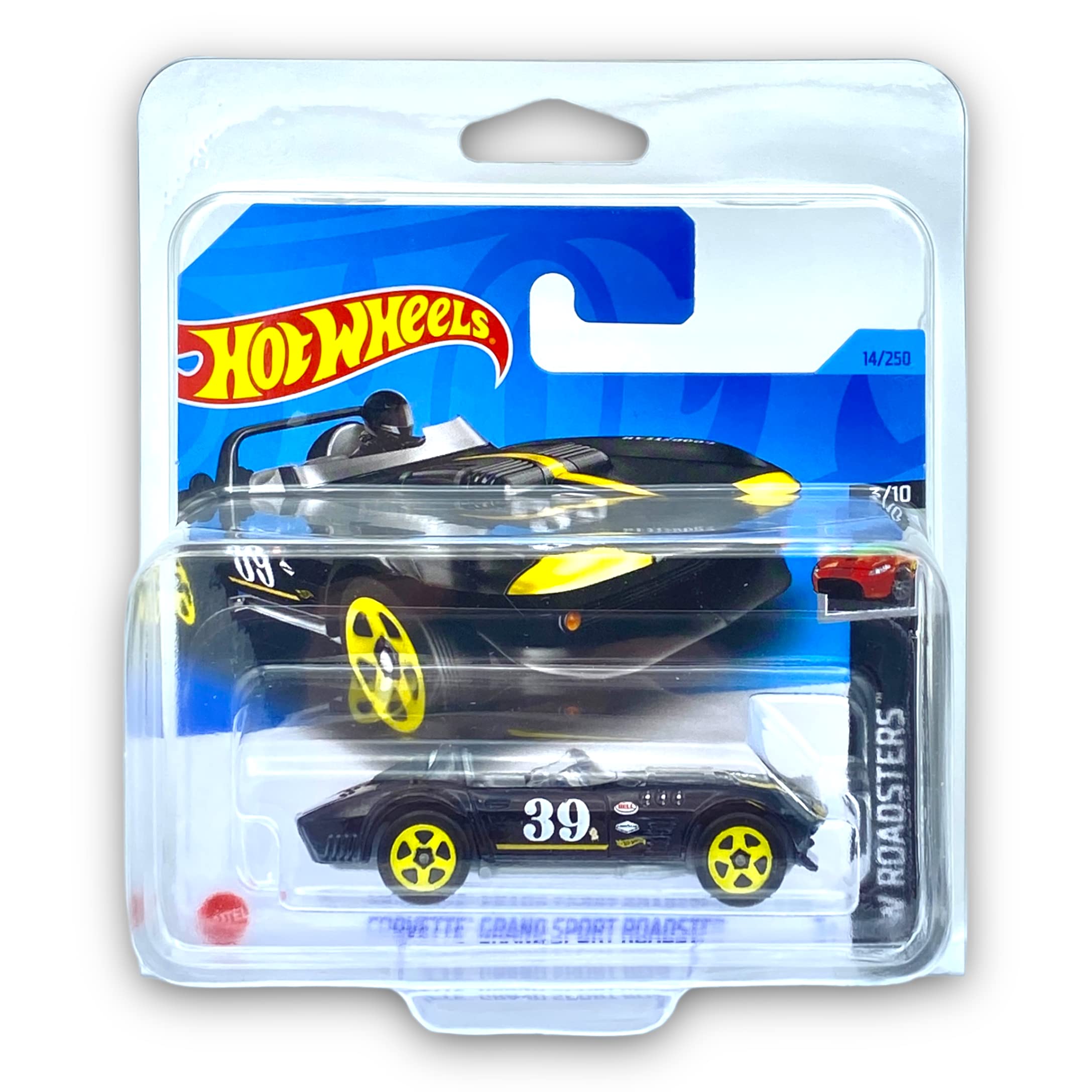 Hot Wheels Corvette Grand Sport Roadster (Black) 3/10 HW Roadsters 2023-14/250 (Short Card) - COMES IN A KLAS CAR KEEPER PROTECTIVE COLLECTORS CASE - HKH38