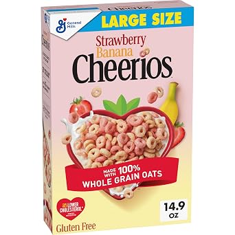 Strawberry Banana Cheerios, Heart Healthy Gluten Free Breakfast Cereal, Made with Whole Grain Oats, Large Size, 14.9 oz