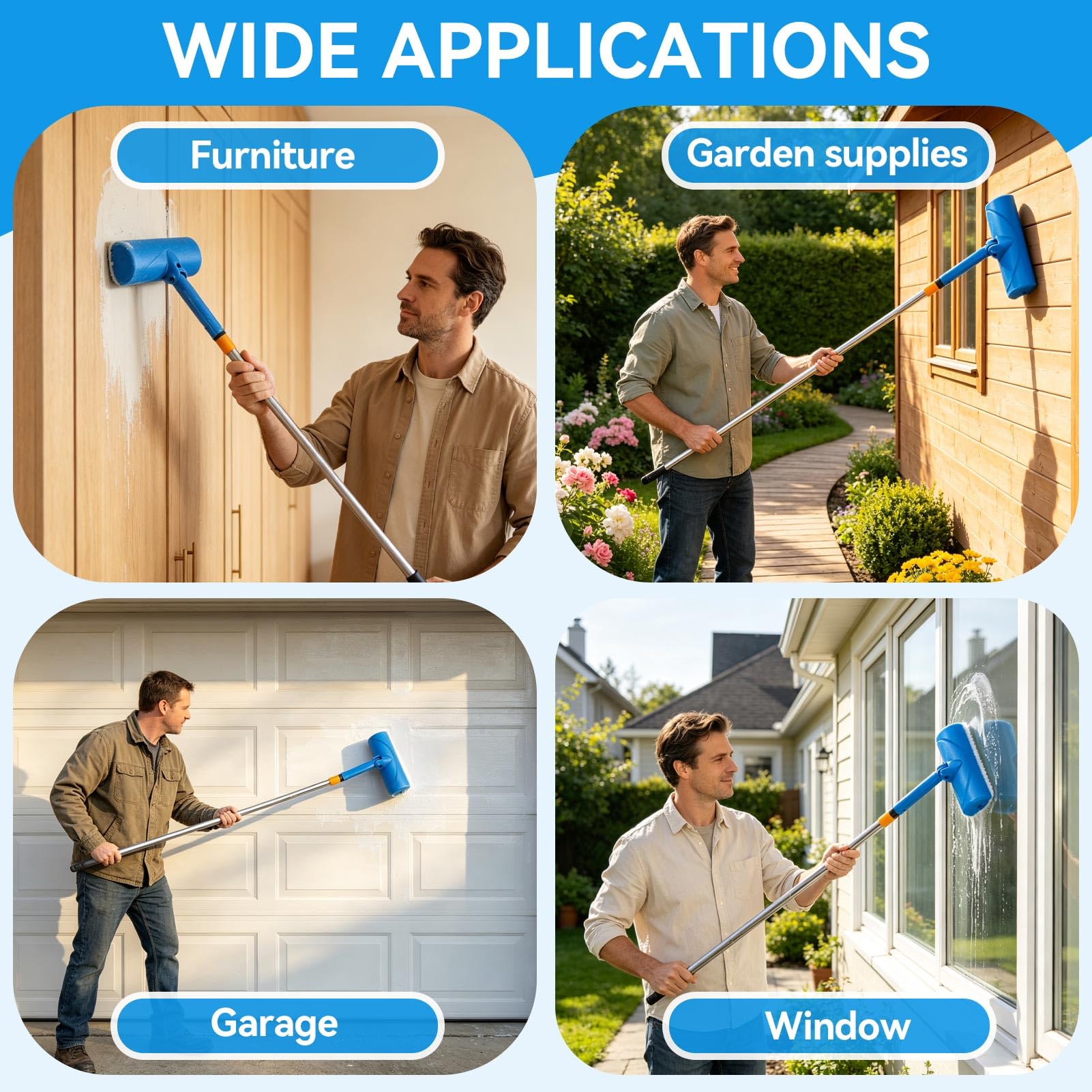 Kit antigoccia per soffitto, rullo per pittura, 10 pollici, con manico staccabile, protezione antispruzzo, testa regolabile, riutilizzabile, per porte finestre, giardino, garage