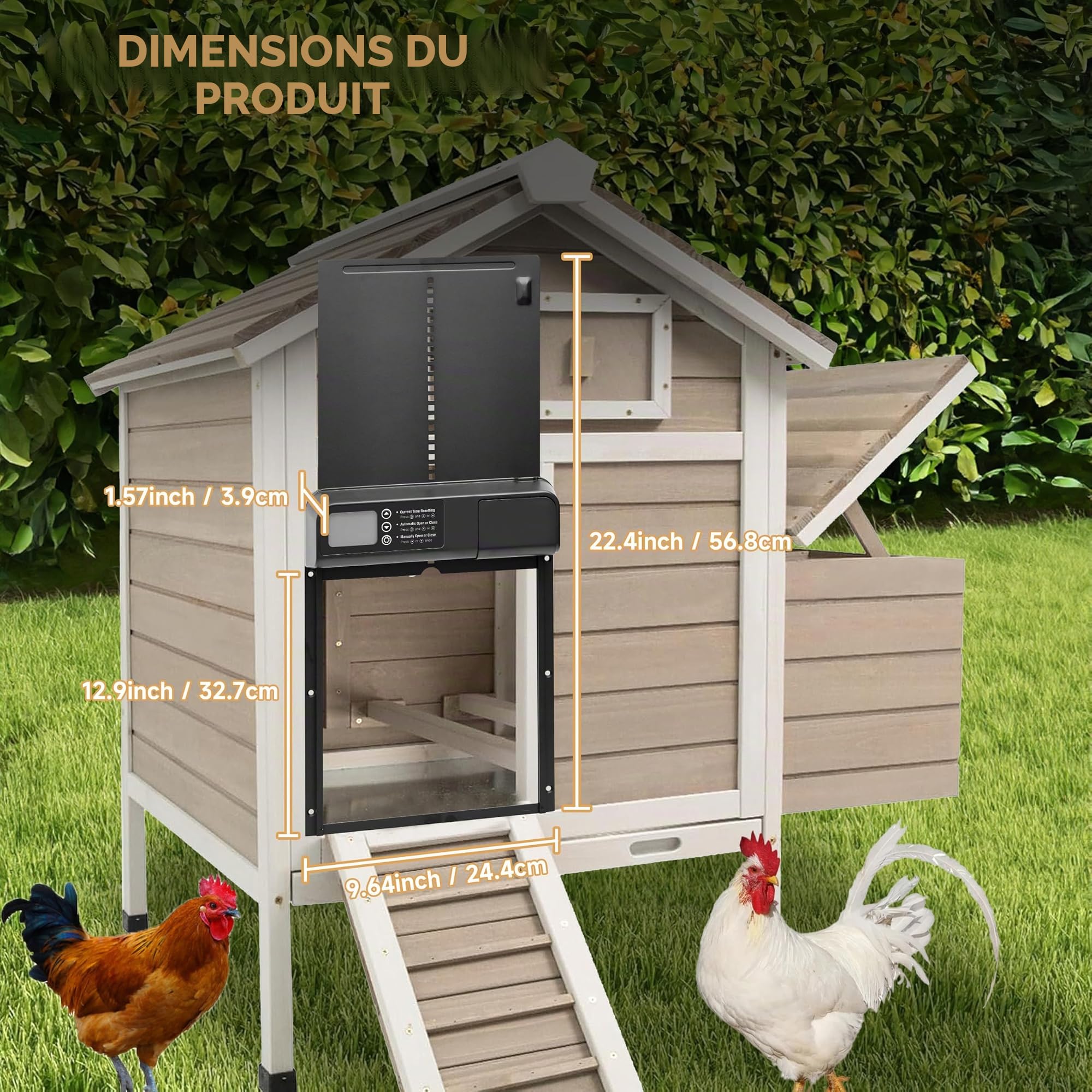 Chatière automatique mode horaire, poulailler électrique étanche Grand écran un maintien sûr des poulets, également disponible les portes automatiques de chatons et de chiots