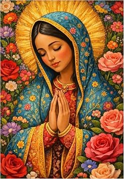 KUFWKEY Virgin Mary Diamond Art Kits for Adults,5D DIY Religion Diamond Painting Kits,Full Round Drill Diamonds Dots,Diamond Mosaic Kits,Gem Art and Crafts, Home Wall Decor 12X16 Inch