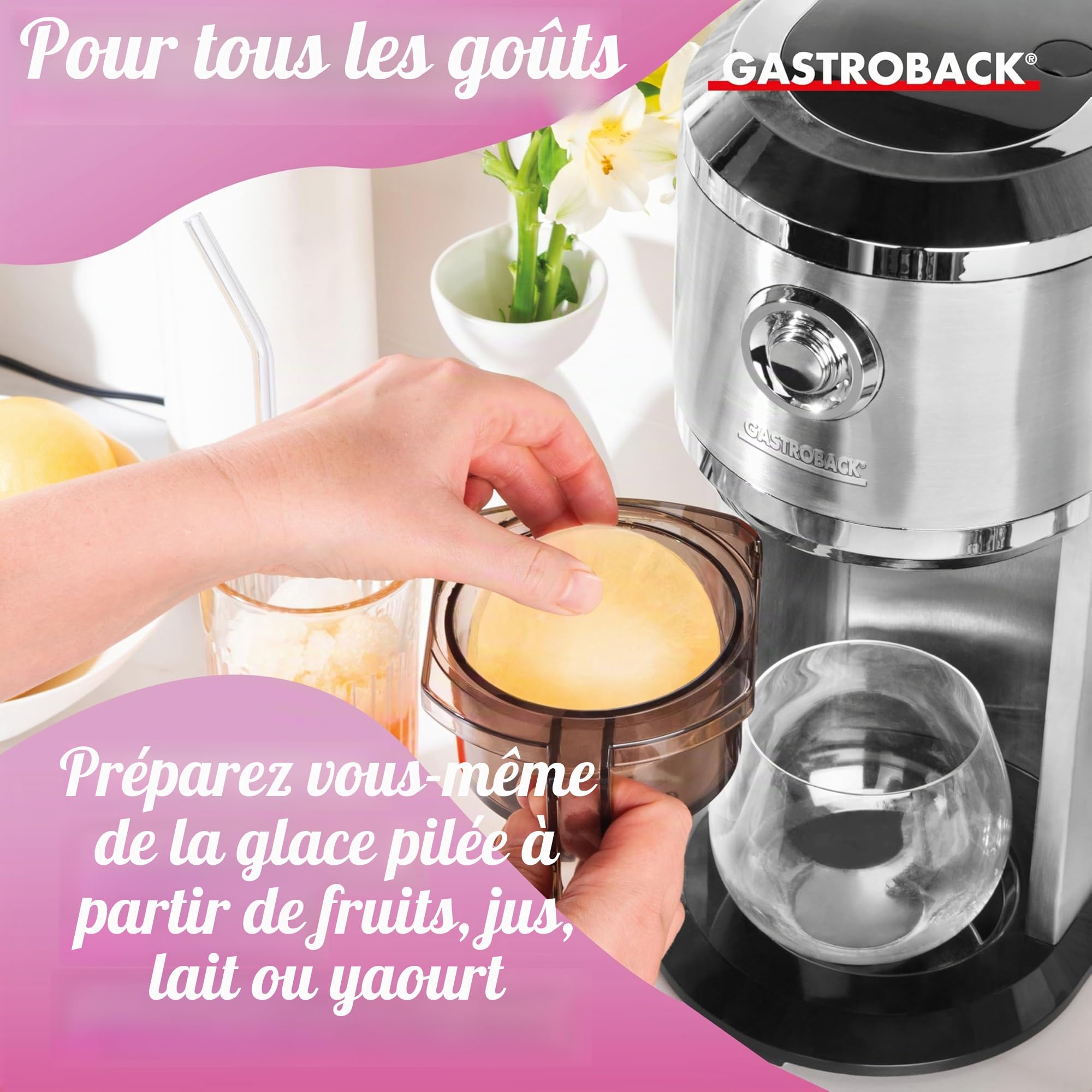 GASTROBACK Machine à granité pour la maison - Machine à glace - Pour cocktail glacé, cônes de neige, granité et glace pilée - Épaisseur de râpe et quantité de remplissage réglables