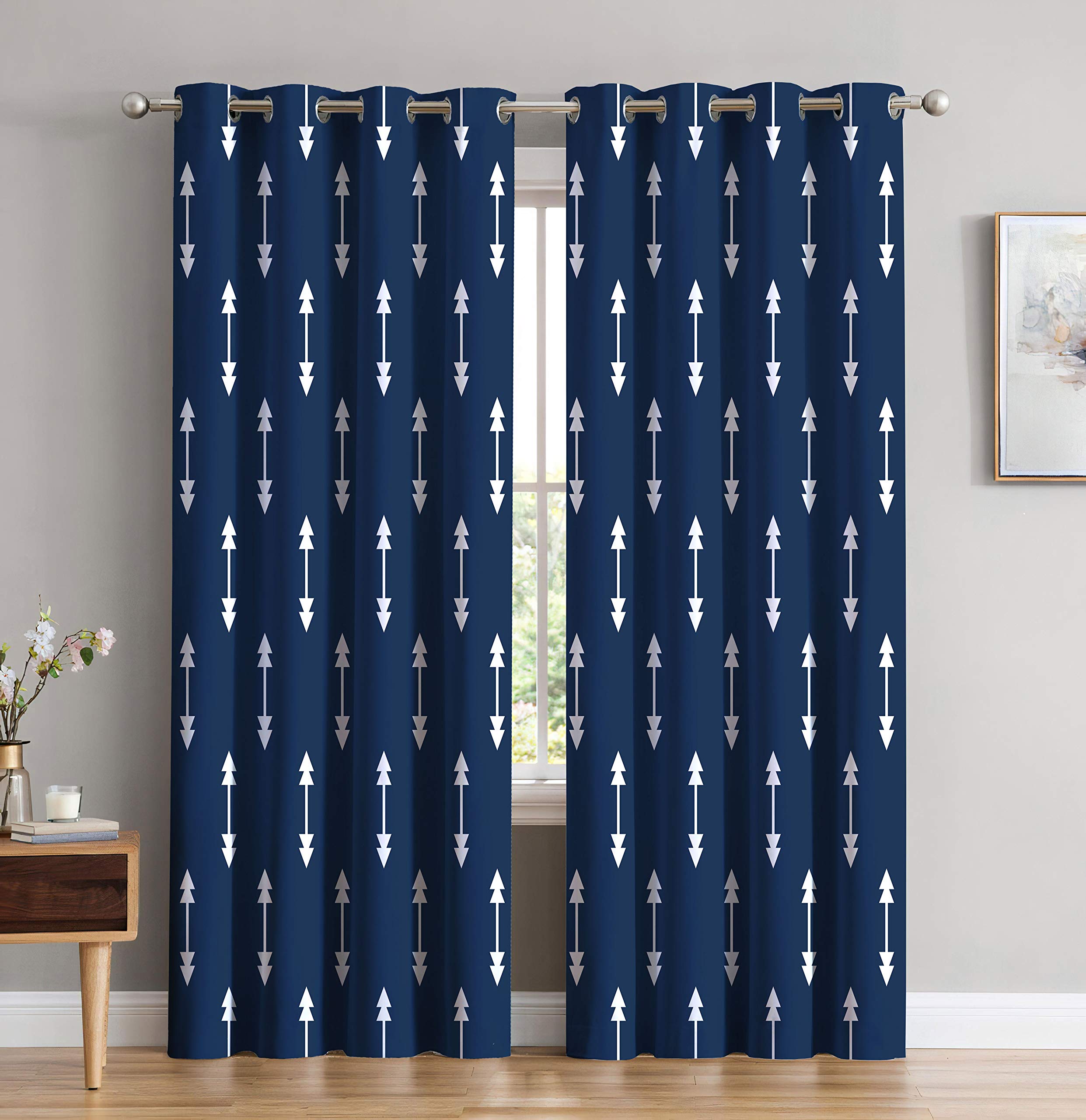 StyleWorth 260 GSM Polyester Arrow 3D Digital Printed 90% Light Blocking Darkening Blackout 7 Feet Door Curtain Grommets (Blue, 52'' x 84'')