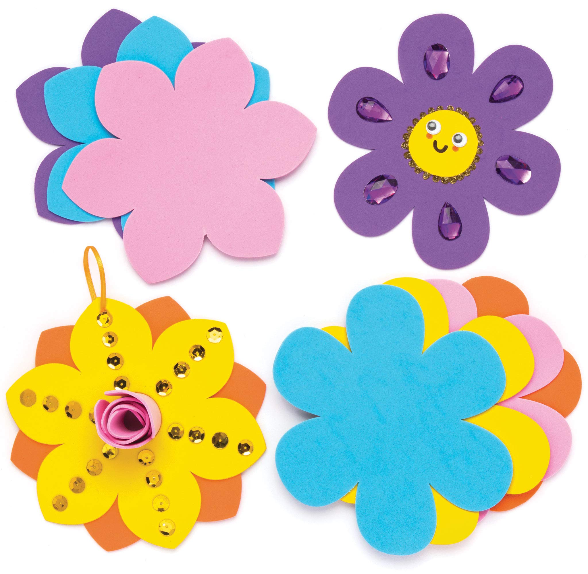 Baker Ross Flower Foam Blanks Class Pack (Pack of 30) Spring Themed Crafts for Kids to Make and Display