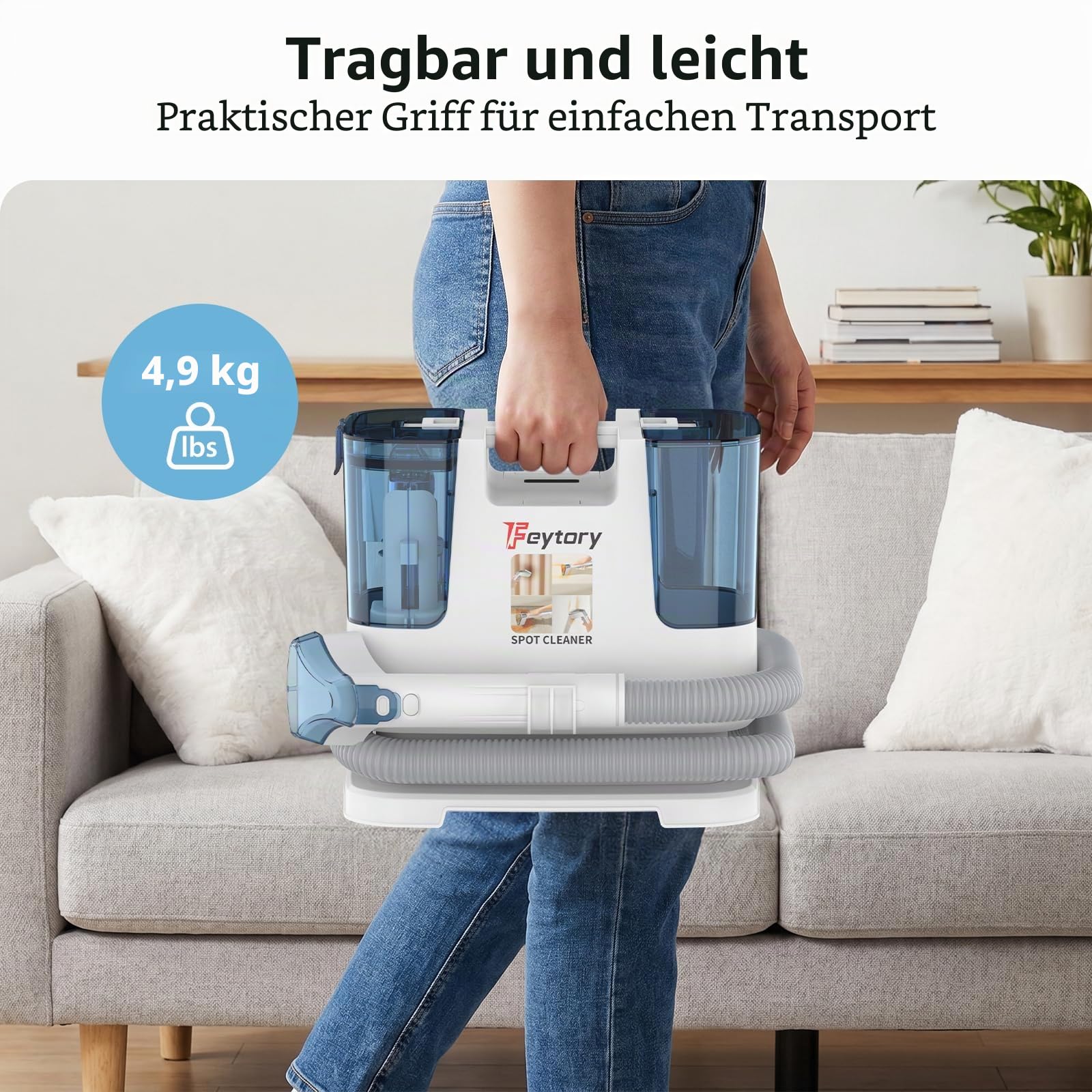Tragbare Teppich- und Polsterfleckenreiniger-Maschine, 500 W, leistungsstarker Saugfleckenentferner mit zwei Wassertanks, 2 Reinigungsbürsten für Couch, Sofa, Teppich, Matratze, Autositz