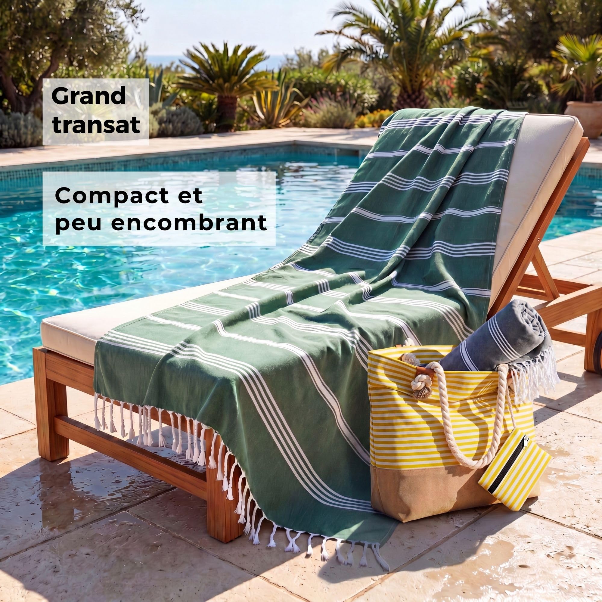 Serviette de Plage - Lot de 2 (Coton) XXL 100x200 cm, Fouta Plage - léger, compacte, Longue - Grande Taille Drap de Plage Serviette Hamam, Femme Homme, Serviette Pestemal, Beach Towel