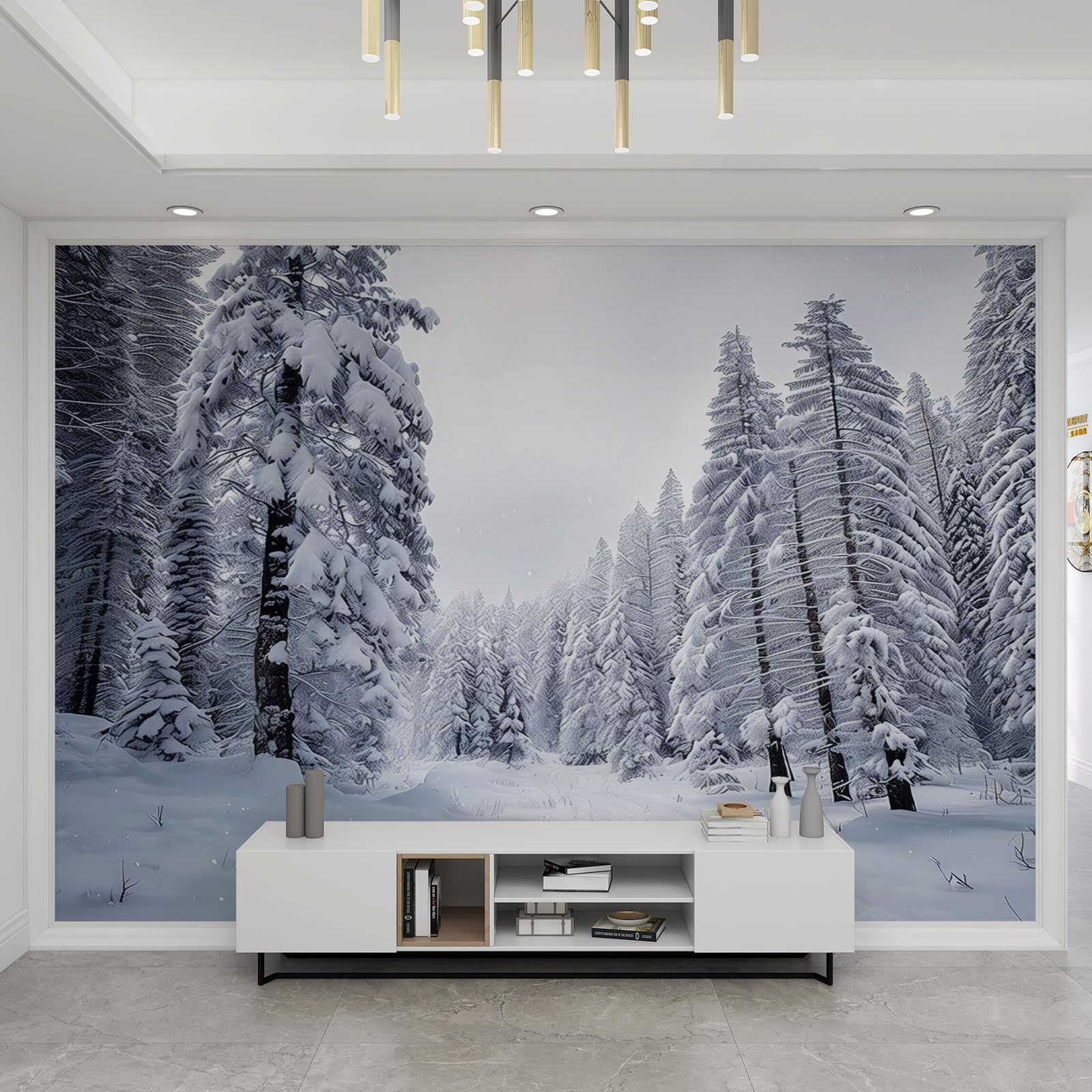 Papier peint blanc enneigé YEMYOR, grand décor mural panoramique luxe