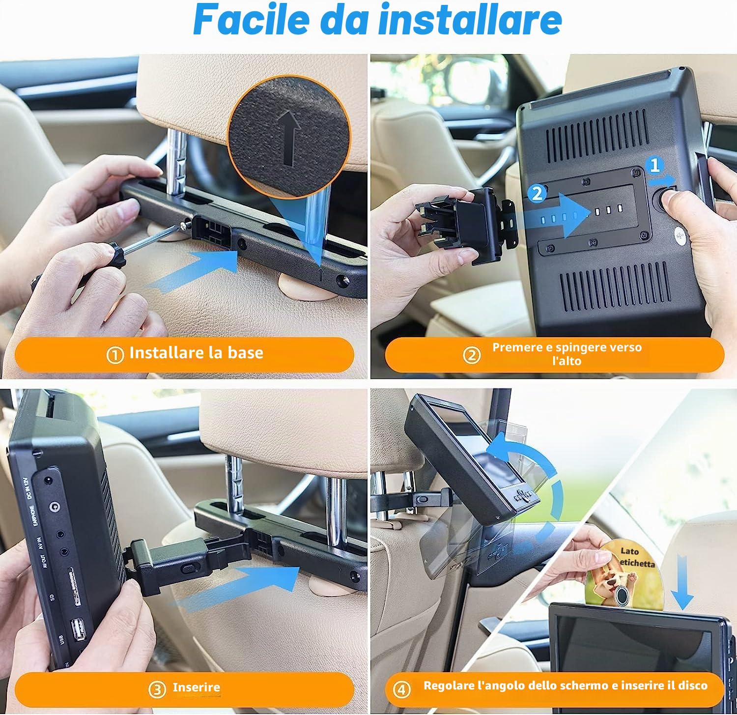 DESOBRY Lettore DVD da Poggiatesta per Auto 10,5 pollici 2 monitor poggiatesta 2 cuffie HDMI ingresso AV cavo, bambini TV supporta 1080P, supporto dello schermo auto USB/SD, ultima memoria