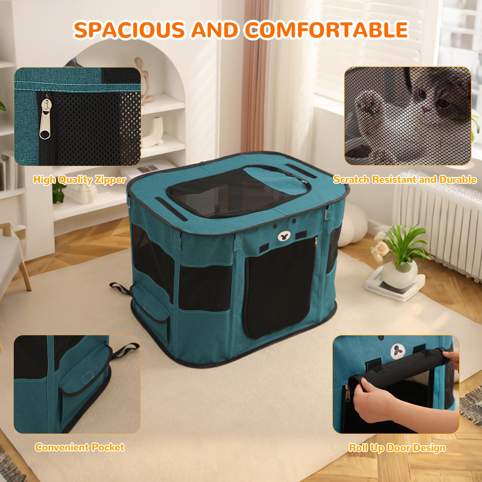 ALLSOPETS Cat Playpen for Dog Foldable Pet Play Pen for Indoor Outdoor Use Portable Dog Cat Crate Tent for Puppies Kittens Pop-Up Pet Cage for Travel Camping (Gemstone Blue - Image 4