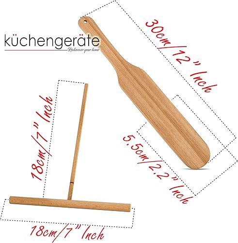Miniatura 7 de Kuchengerate - Juego de 2 esparcidores de crepé de 7 pulgadas y espátula de 12 pulgadas, estructura en forma de T, madera de haya natural hecha a