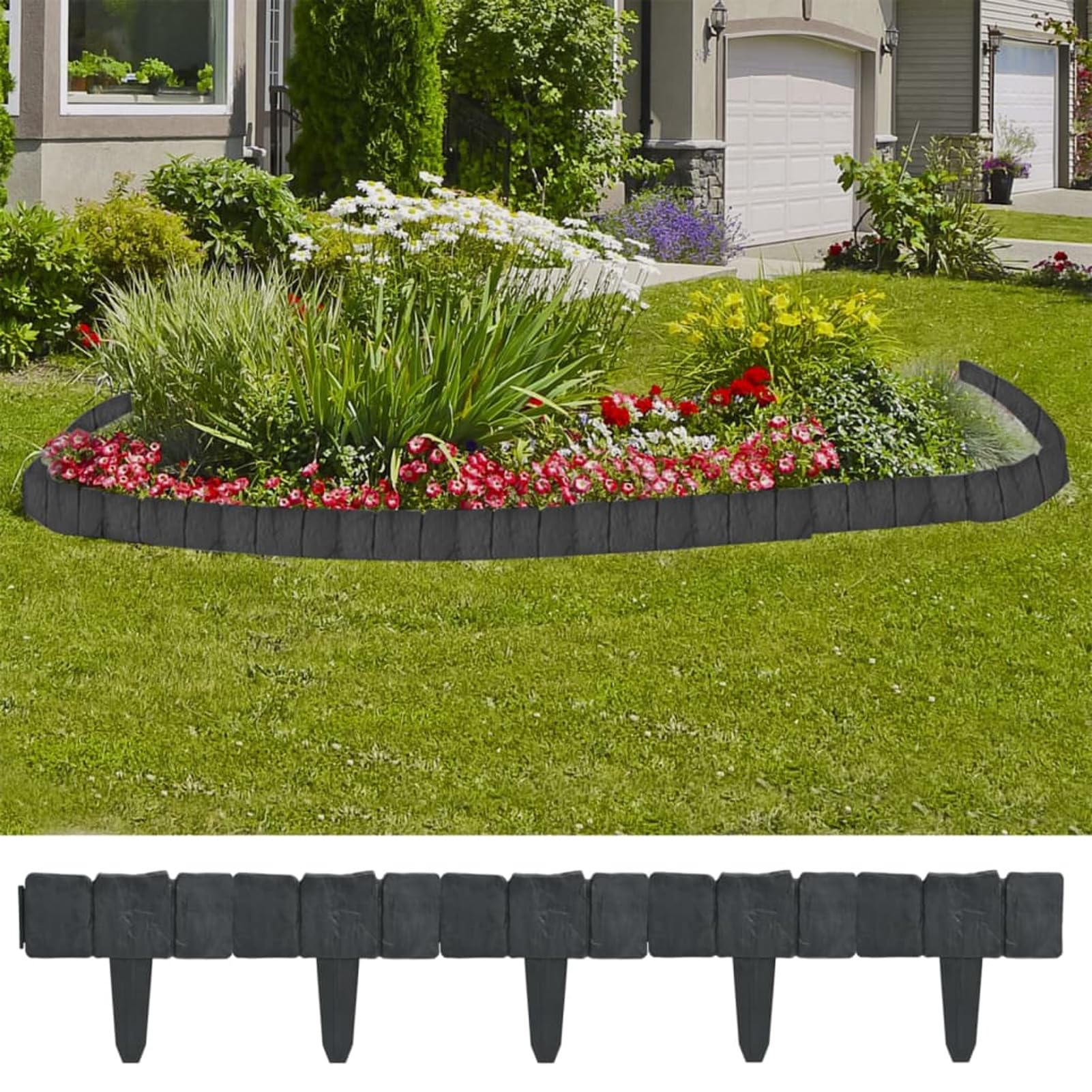 Recinzione Giardino/Prato in Plastica 41 pz Aspetto Pietra 10 m,Recinzione per Giardino Effetto Pietra,Bordi da Giardino Bordo per Prato Adatto per Aiuole e Prati ​Bordo