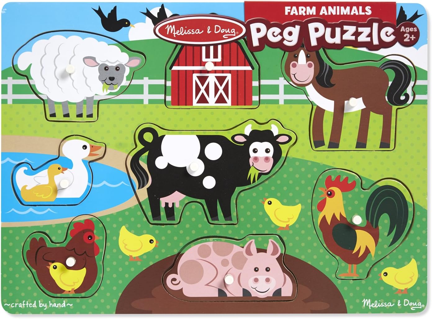 Melissa & Doug Wooden Peg Puzzle 6 Pack Numbers, Letters, Animals, Vehicles : Toys & Games