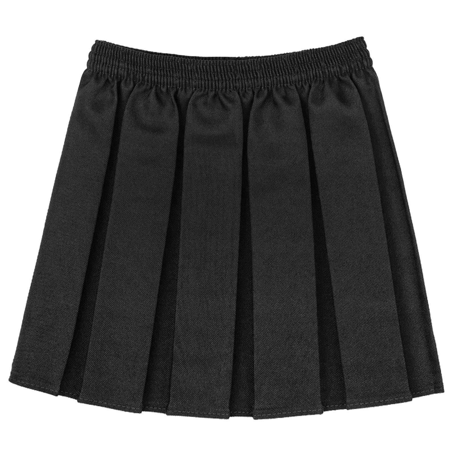 Hiffy Girls Kids School Uniform Box Pleated Elasticated Waist Skirt Age 2-13 Years (Black, 2-3 Years)