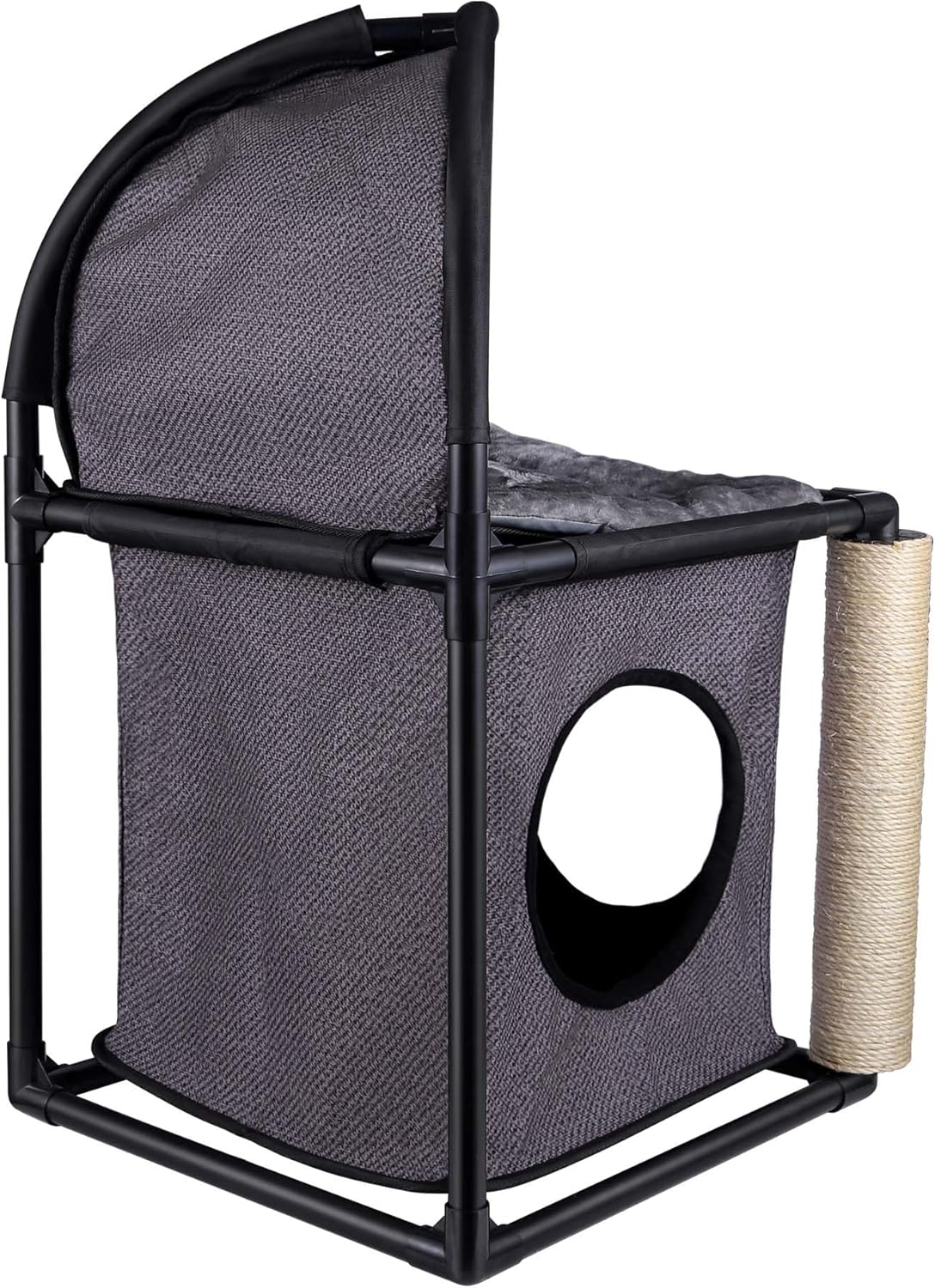 Goetland PVC Modern Cat Condo Cat House Cat Tree Small Cat Tower Bed Scratching Post Dangling Ball Hole for Kitty Indoors Cat Gray