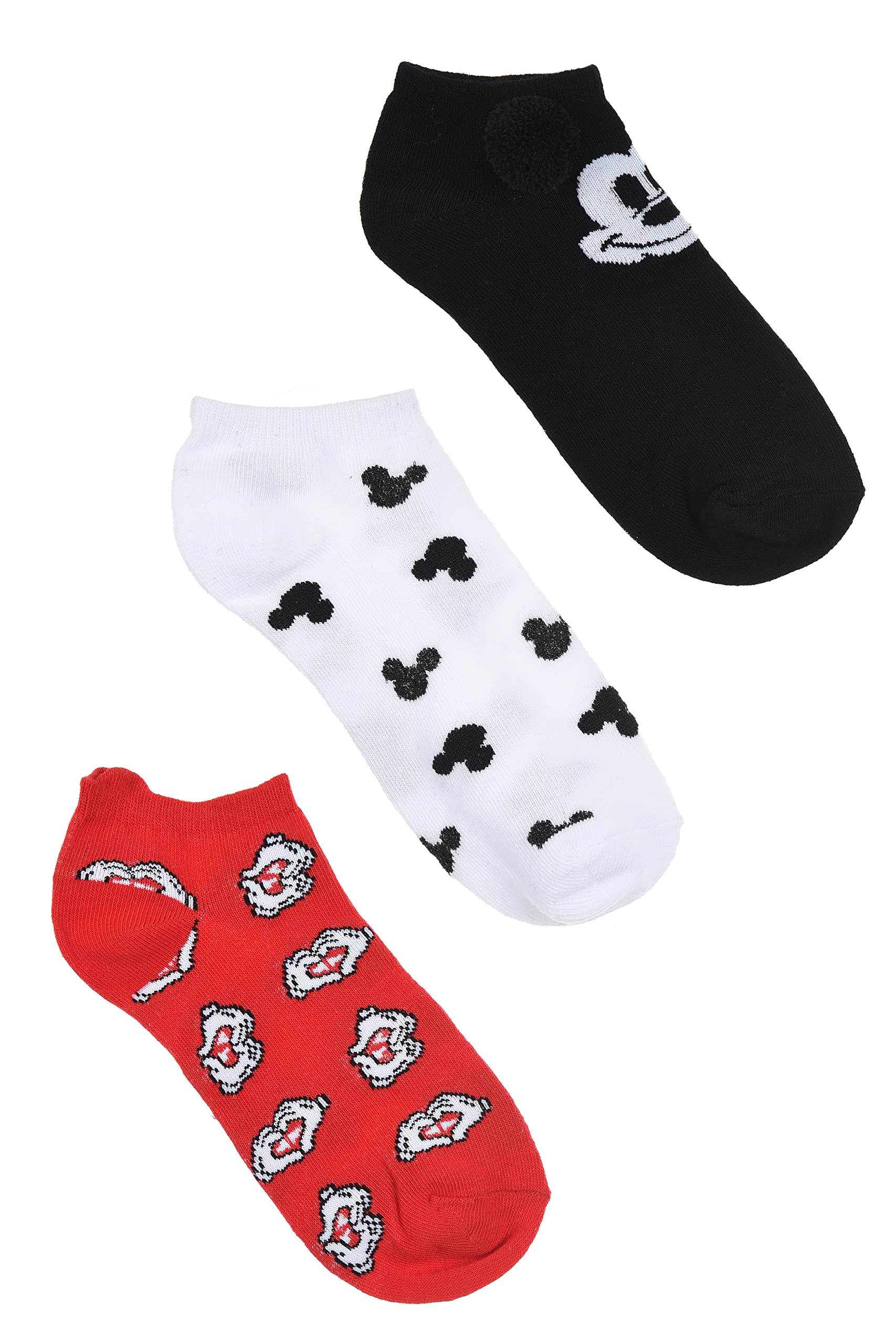 MICKEY MOUSE Zestaw 3 par skarpet dziecięcych - skarpety Mickey w 2 rozmiarach i 3 kolorach, Biały; Czerwony; Czarny, 39-41 Taille courte