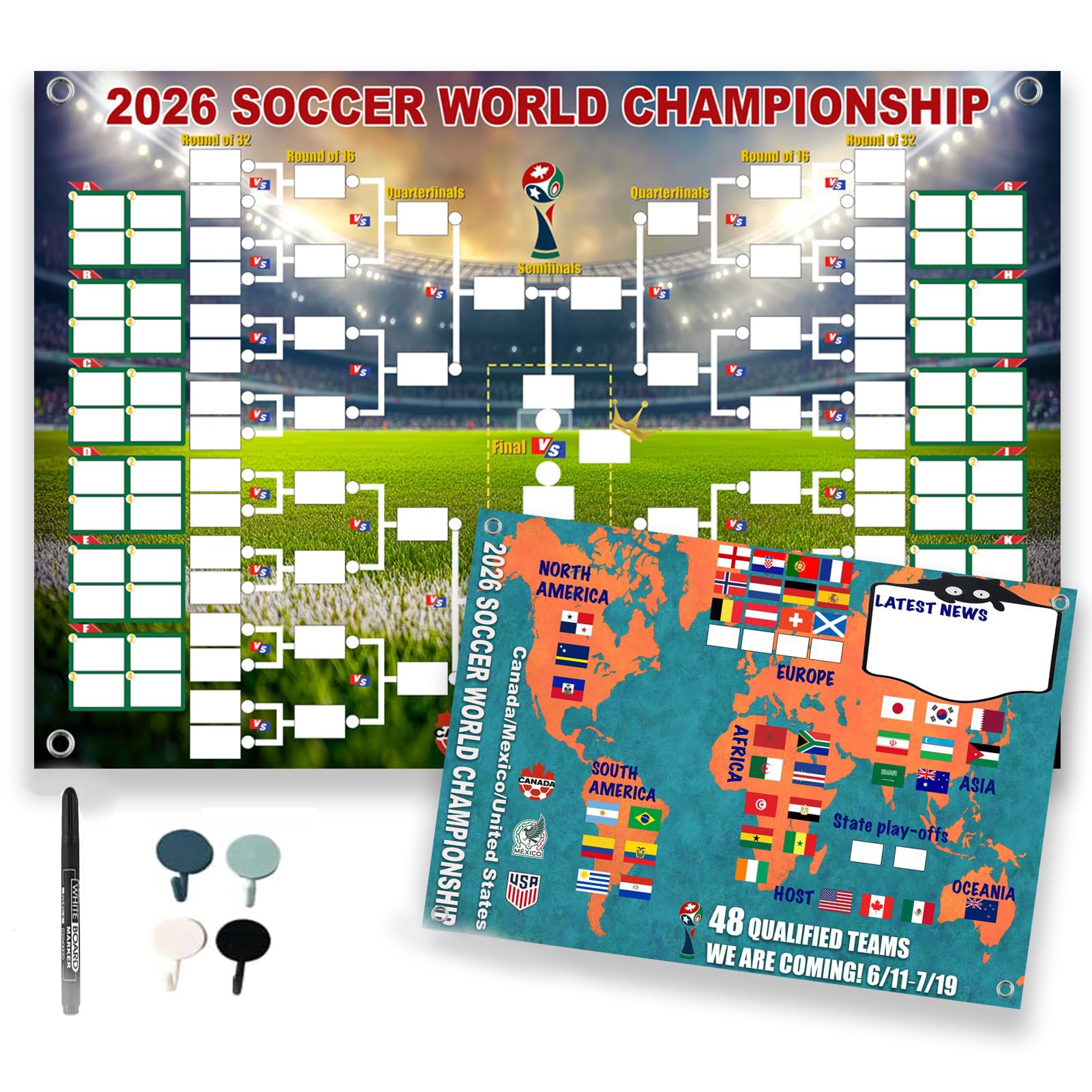 Coupe Du Monde 2026 Double Face Affiche, DéCorations Pour FêTe De Football, 77x54 Cm, Pour Les Fans De Football Et Faire La FêTe