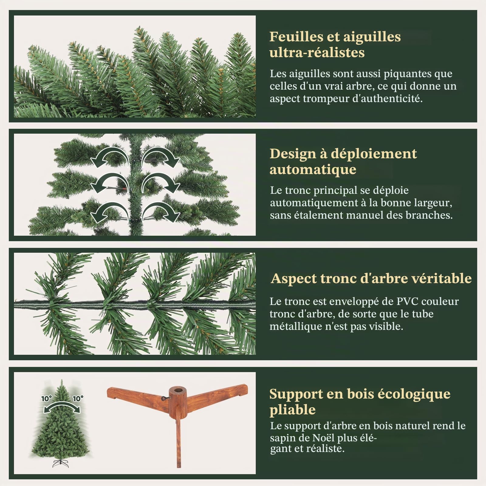 SALCAR Sapin de Noël Artificiel de 150 cm (1,5 m) avec Support en Bois, Sapin Nordmann Vert, diamètre d’env. 106 cm