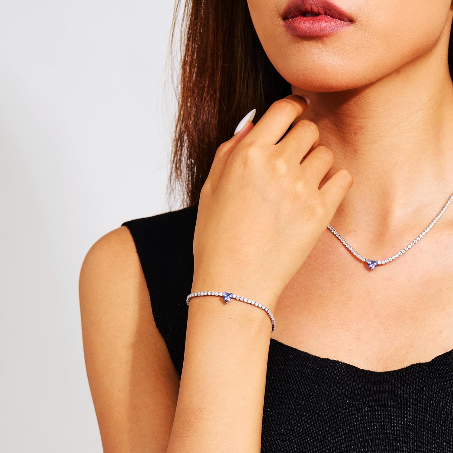 AllenCOCO Sterling Silver Heart Birthstone Bracelet, 14K White Gold Plated, AAAAA+ CZ Cubic Zirconia, Tennis Chain with Heart Charm, Hypoallergenic, Non-Tarnish Jewelry Gift for Women - Image 4