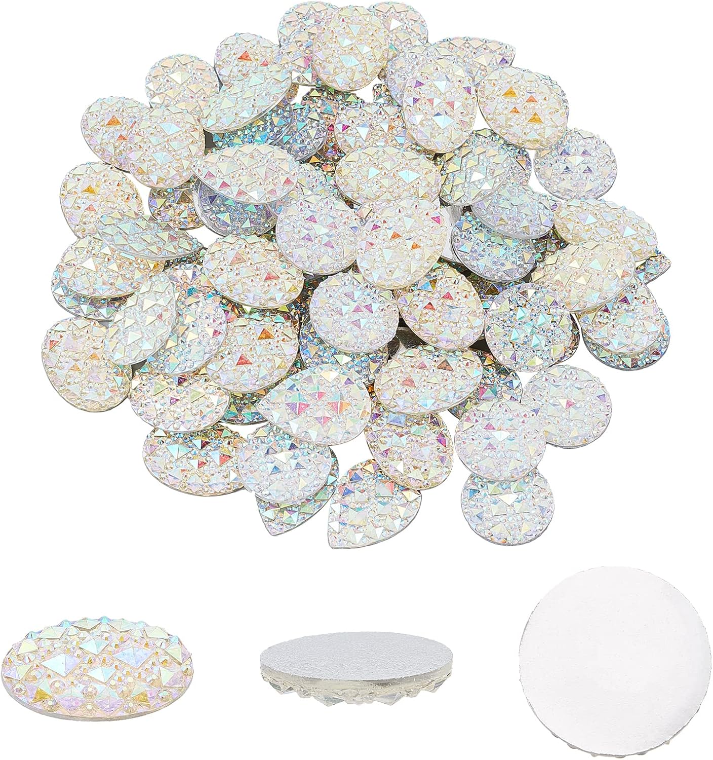 FINGERINSPIRE 90Pcs 3 Styles Mixed Shinny Colors Resin Druzy Cabochons Bottom Silver Plated Flat Back Dome Cabochons for Jewelry Making DIY Craft (Half Round & Teardrop & Oval) - Image 5