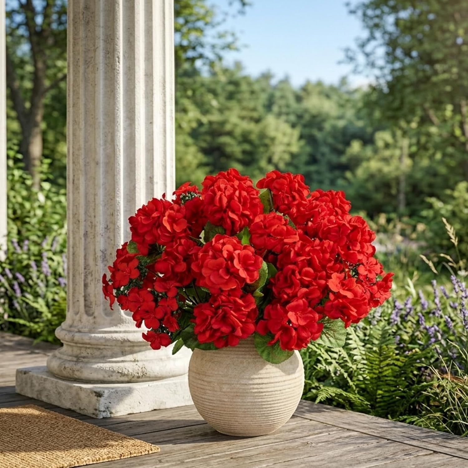 Briful Red Geranium Artificial Flowers Realistic for Outdoor 15.7’’ Extra Full UV Resistant Faux Geranium Flowers, 4 Bundles Geraniums for Home Front Porch, Planters, Window Boxes & Indoor Decor