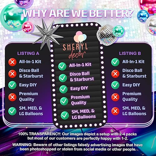 Miniatura 3 de Kit de Arco de Globos de Discoteca TODO EN 1 con Bolas de Discoteca y Destellos Estelares ADICIONALES para Decoraciones de Fiesta de Discoteca - Kit