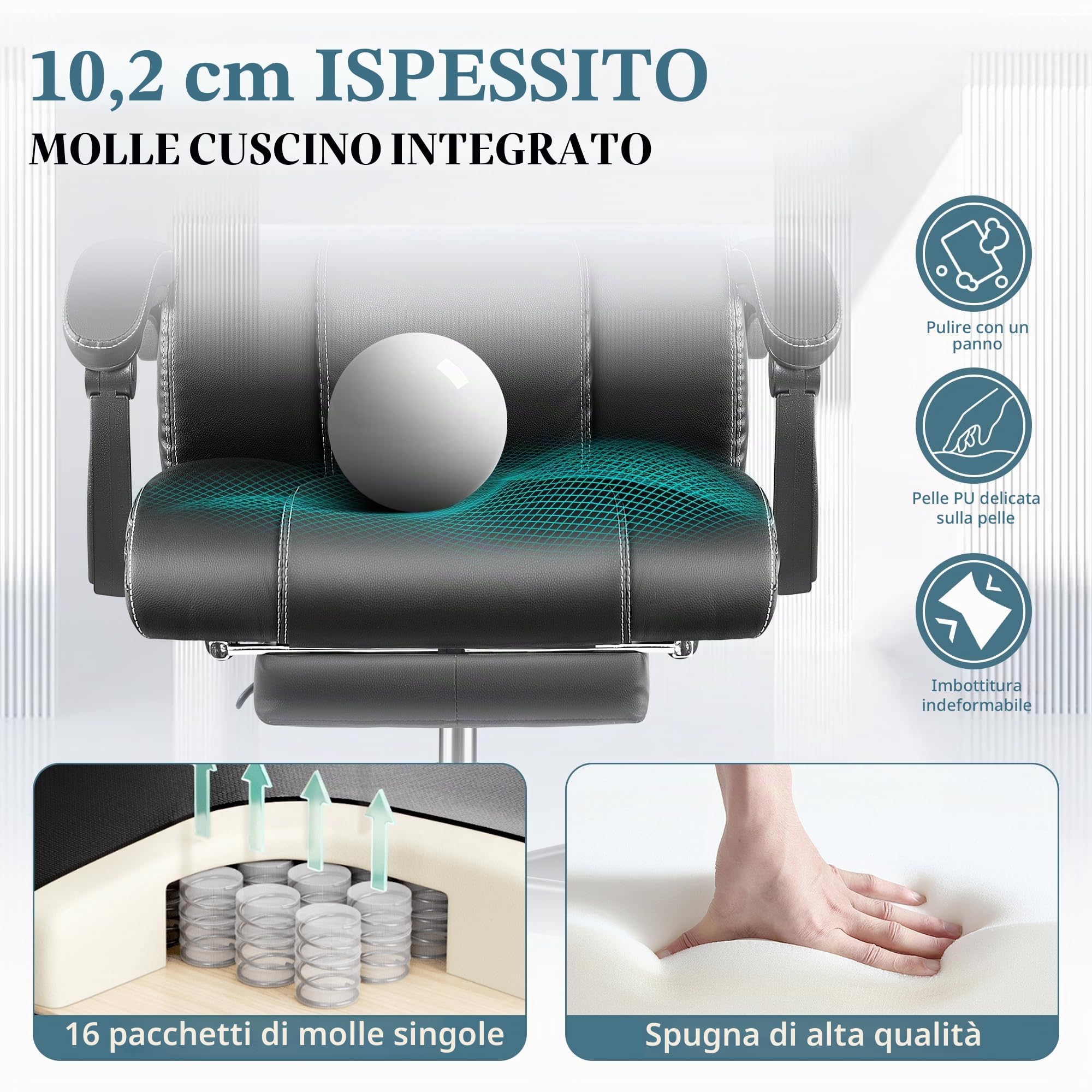 Sedia ergonomica da ufficio, in pelle, braccioli accoppiati, Loveseat con poggiapiedi, supporto lombare, regolabile in altezza, poltrona reclinabile (nero