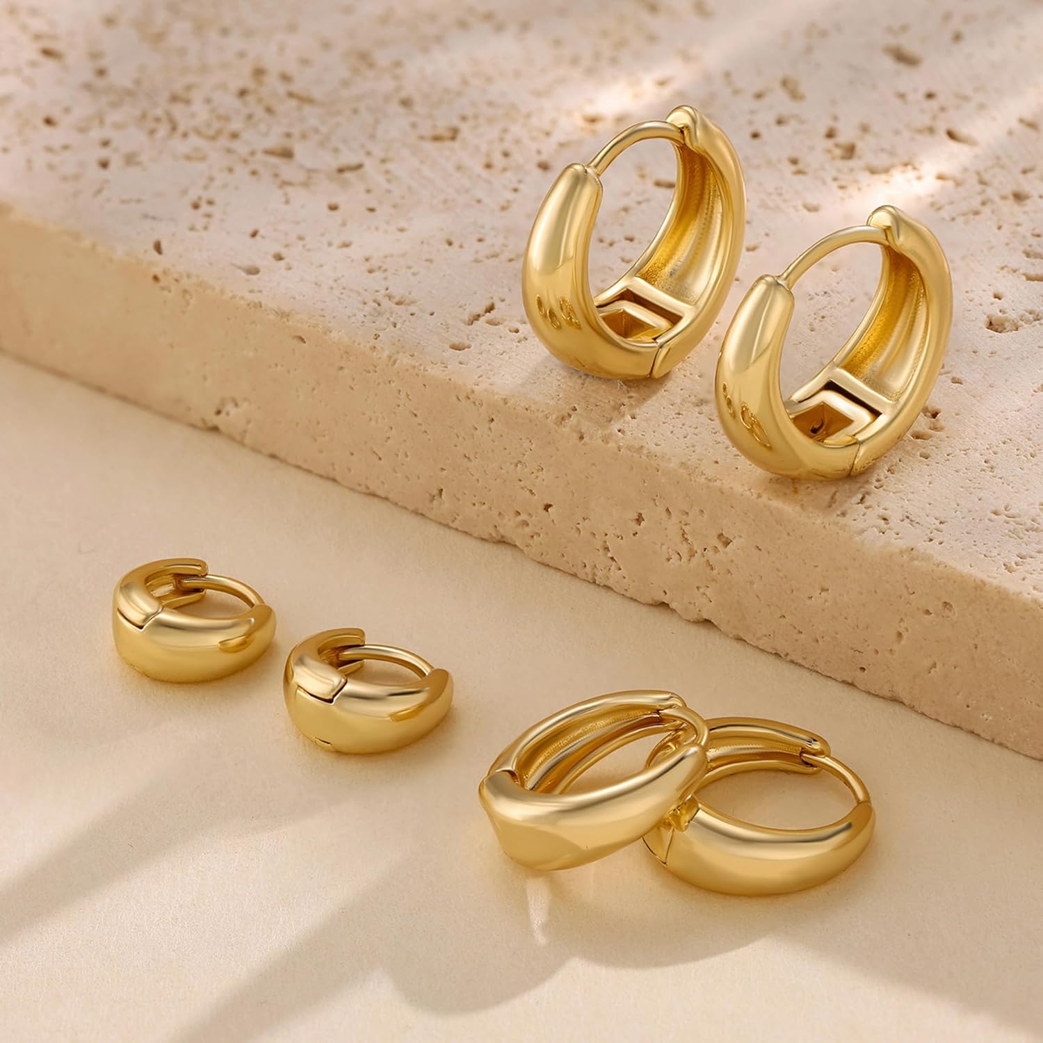 Risamil 3Pairs Gold Hoop Earrings for Women Trendy, 14K Gold Plated Hoops Huggie Earrings Dainty Chunky Earring Stacks Cute Earring Set Gold Jewelry Set for Women Gifts Fashion Accessories - Image 7