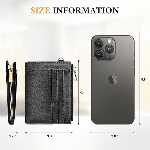 Vista 7 de Sodsay Estuche para tarjetas, cartera delgada con bolsillo frontal, para mujer, sujetatarjetas con llavero