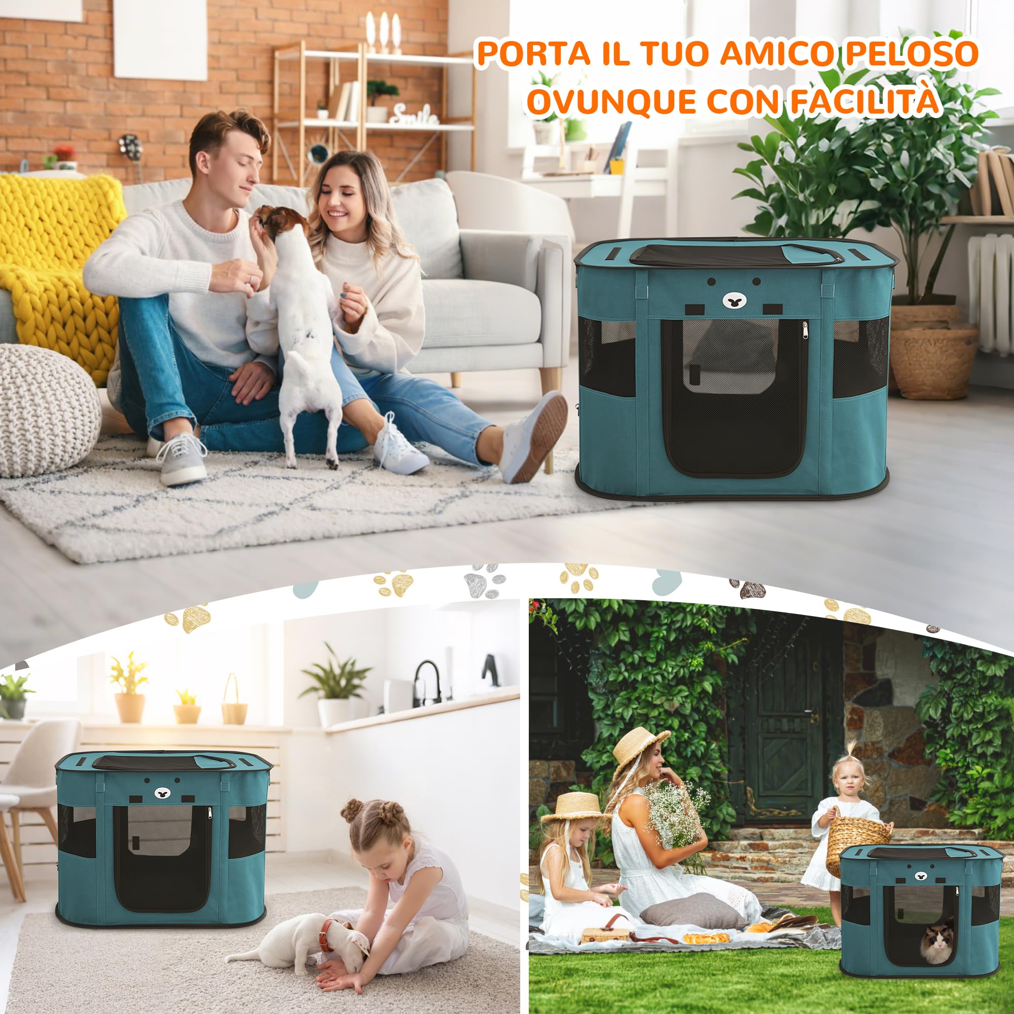 ALLSOPETS Recinto per Cani da Interno Pieghevole, Anche per Esterno, Box Traspirante Portatile per Gatti Conigli Cuccioli con Borsa da Trasporto, per Viaggi e Campeggio (Blu Reale, M)