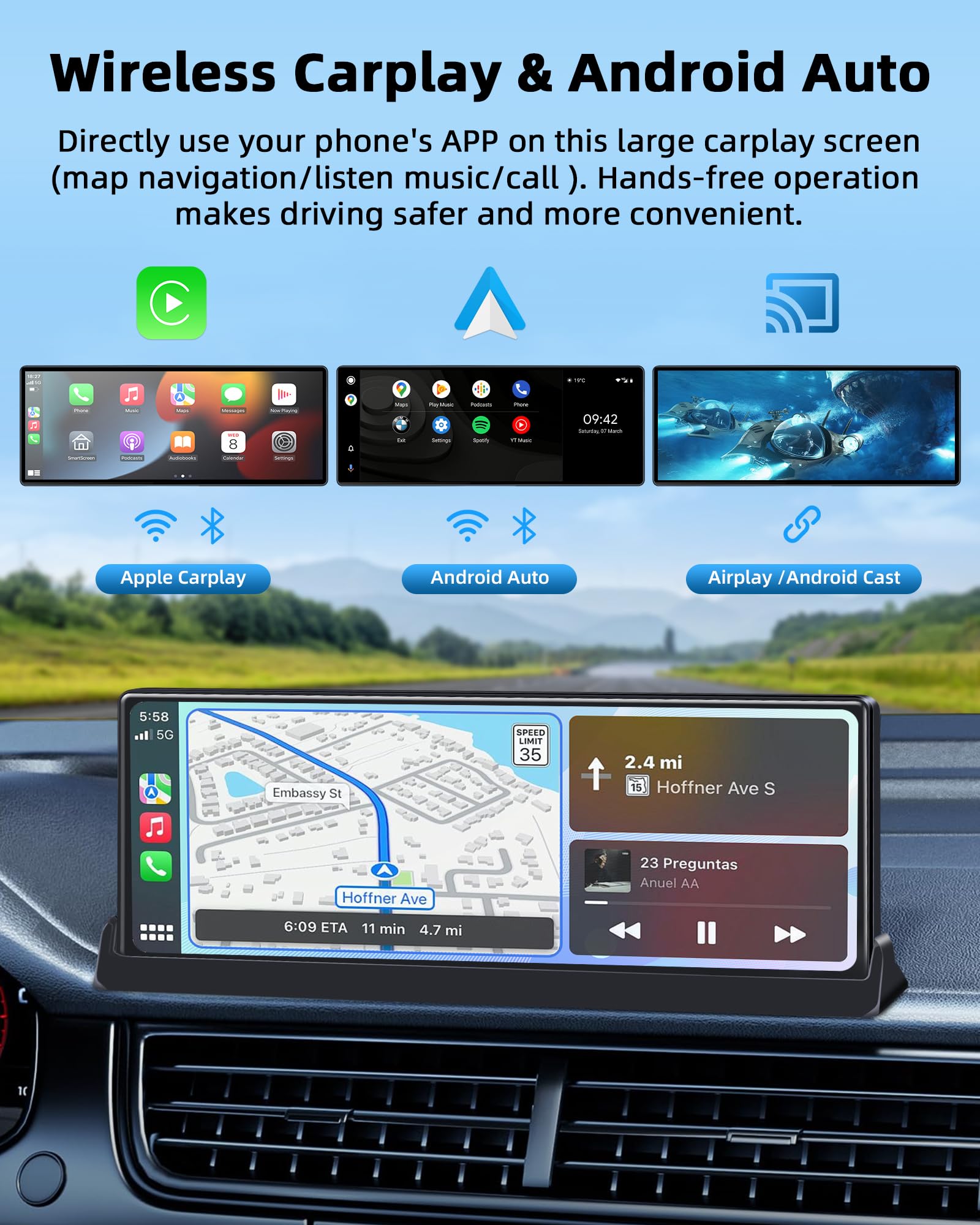 Schermo Auto 10,26 Pollici Wireless Carplay 1080P Camيرا Retrovisore - Dettaglio