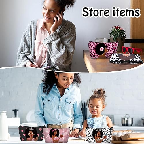 Miniatura 5 de Chunful 9 bolsas de maquillaje negras para mujer, bolsas de maquillaje afroamericanas, bolsas de lona para cosméticos de viaje para mujeres, bolsa