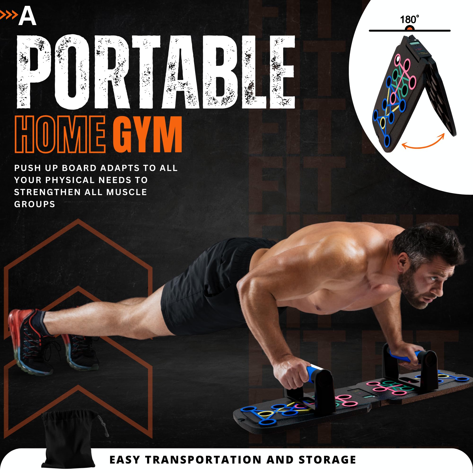 Clikshop Push Up Board – Foldable Push Up Bar System with Resistance Bands | Perfect Pushups for Men | Portable Pushup Board & Calisthenics Equipment for Strength Training at Home or Gym