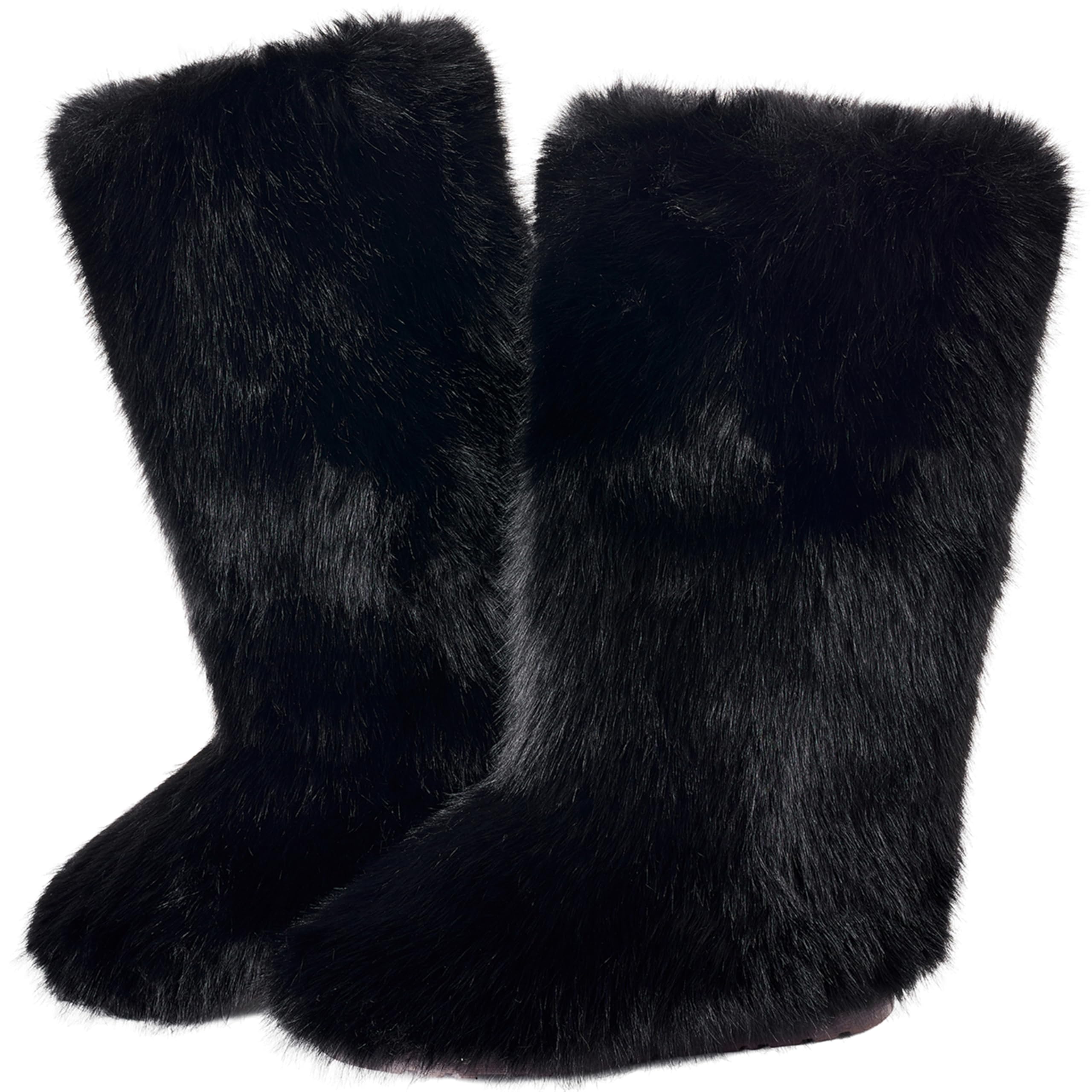 Faux Fur Boots for Women Knee High Furry Snow Boots Winter Tall Cozy Comfort Warm Brown Black Long