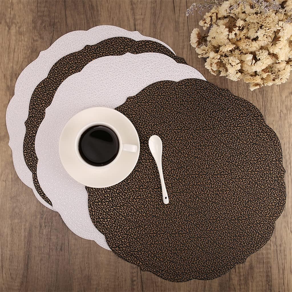 Thick PU Waterproof Placemat Insulation Western Place Mat for Dinner Table Coffee Tea Cup Coaster Set Kitchen Accessori(OneColor,12Pcs)