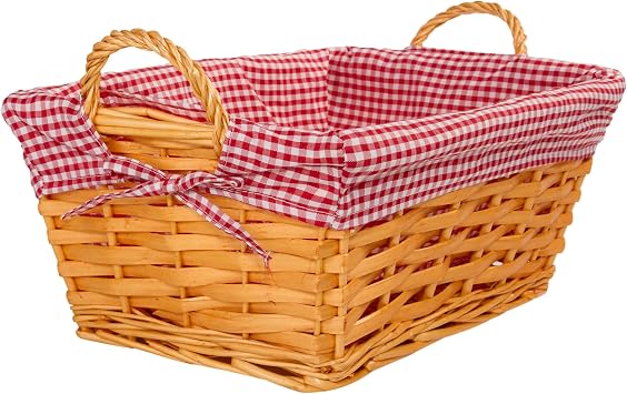 Wickerfield Wicker Basket with Plaid Liner and Handles for Home Storage Collection Gift Hamper Window Display Decoration Honey