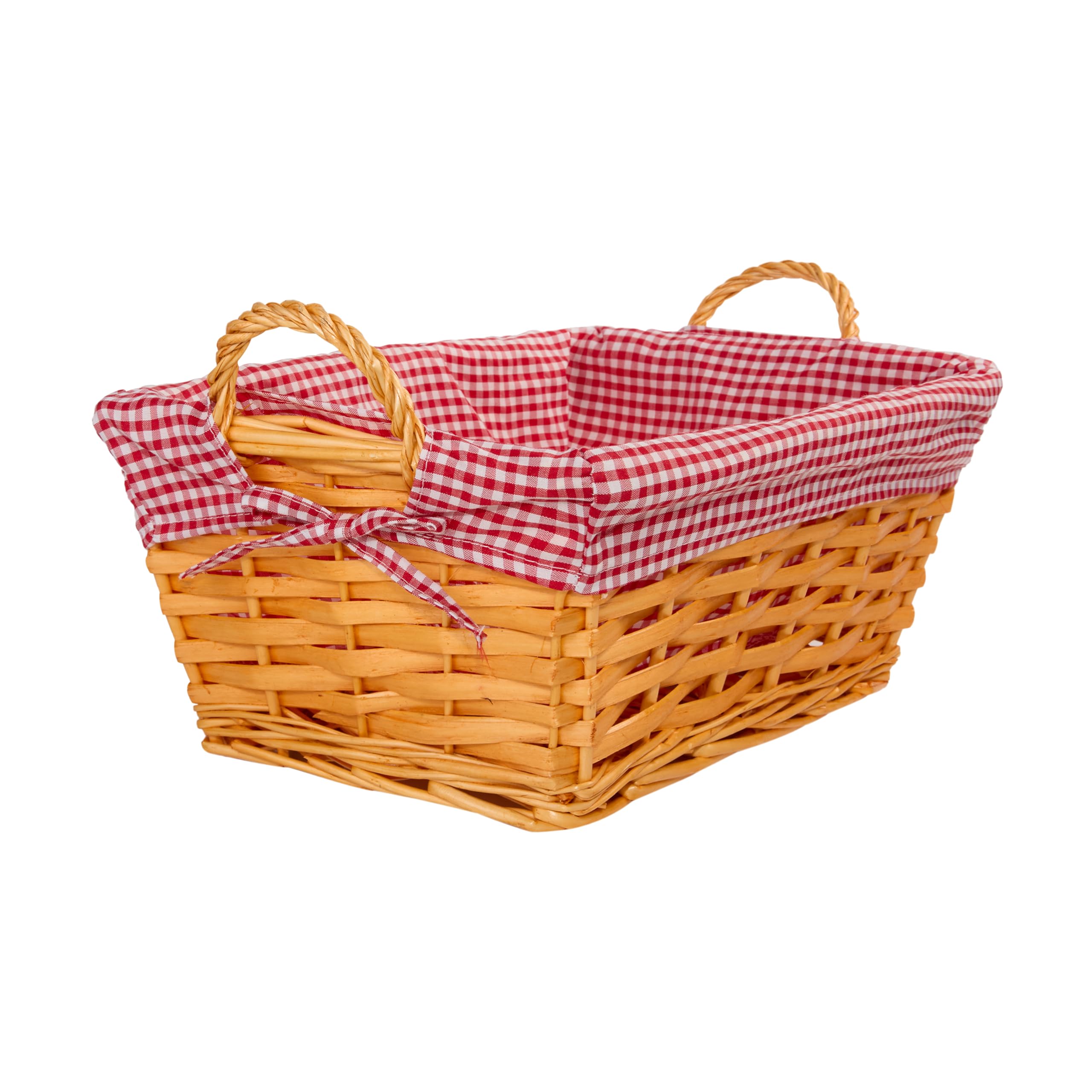 Wickerfield Wicker Basket with Plaid Liner and Handles for Home Storage Collection Gift Hamper Window Display Decoration (Honey)