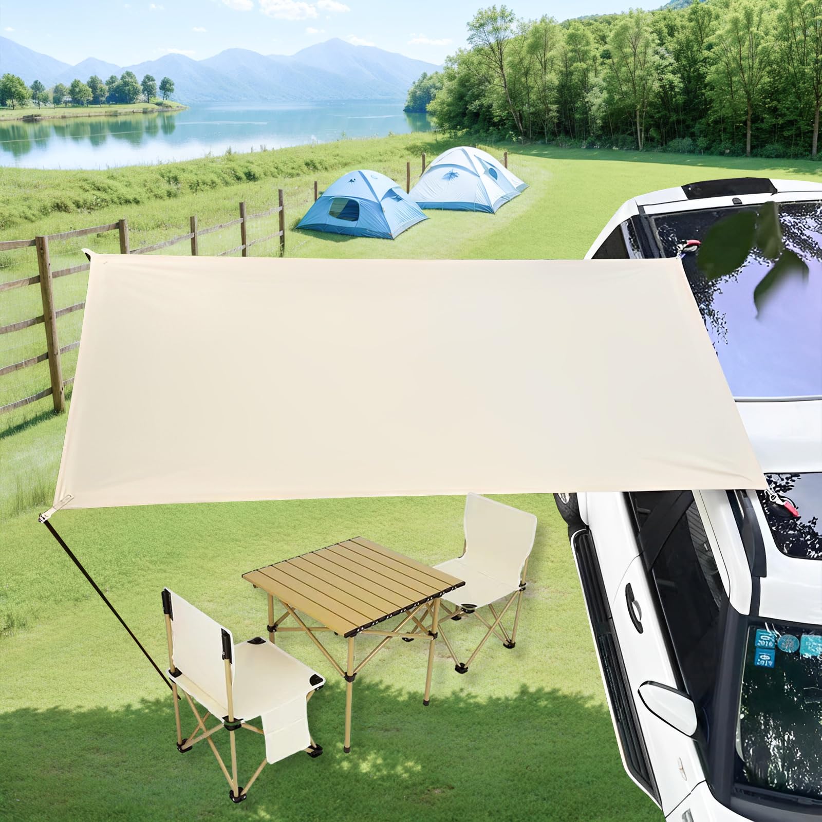 LIROPAU Auvent Caravane Travel, Motorhome Tarp avec 2 Piquets de Tente, 2 Ventouses, 4 Cordes à Vent, 4 Piquets de Sol pour Campeur, CampingCar, Van – 2 m (H) x 4,3 m (L)