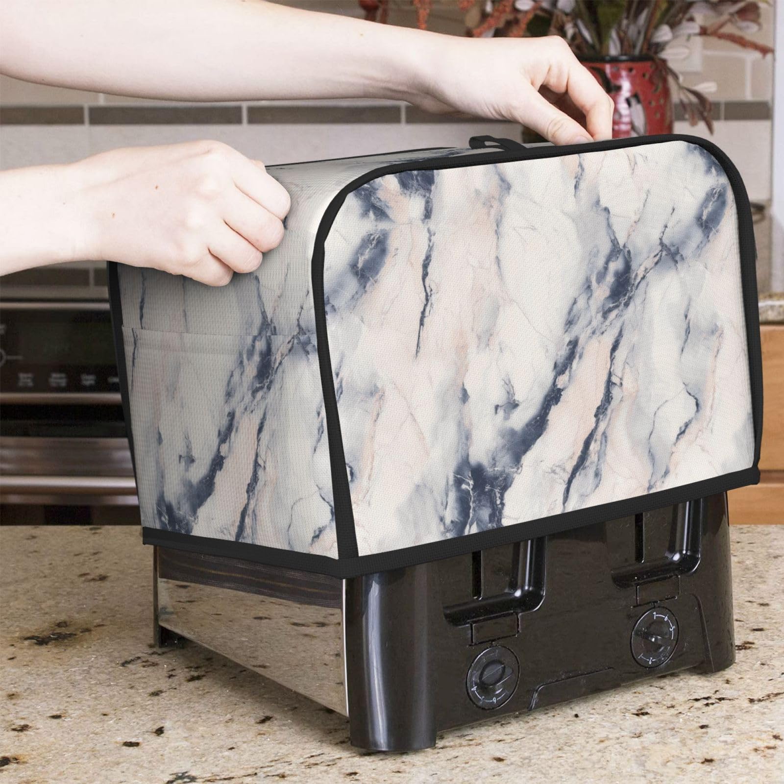 Light Beige Marble Subtle Navy Toaster Cover 2 Slice Toaster Covers Bread Maker Cover Kitchen Small Appliance Covers Kitchen Accessories