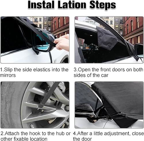 Miniatura 10 de Amiss Funda magnética para parabrisas de automóvil para hielo y nieve, 4 capas de protección de nieve con cubierta de espejos laterales, universal