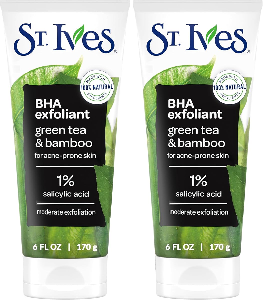 Exfoliante facial limpiador de puntos negros, limpia puntos negros y destapa los poros, té verde y bambú con ácido salicílico, exfoliante facial moderado con exfoliantes naturales, 6 oz (paquete de 2)