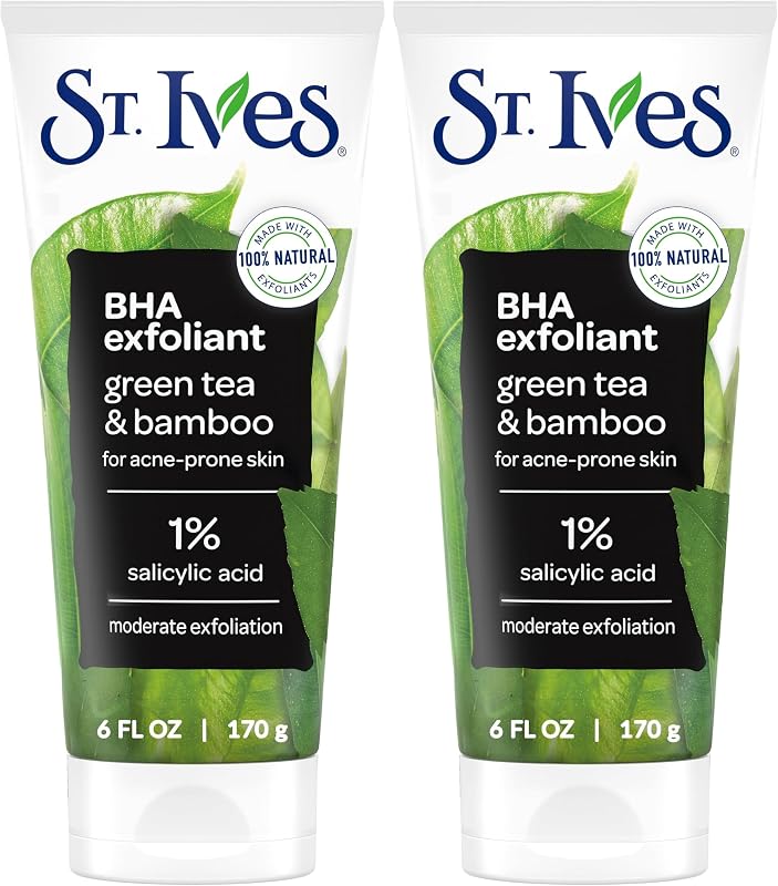 Exfoliante facial limpiador de puntos negros, limpia puntos negros y destapa los poros, té verde y bambú con ácido salicílico, exfoliante facial moderado con exfoliantes naturales, 6 oz (paquete de 2)