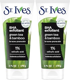 St. Ives Blackhead Clearing Face Scrub, Clears Blackheads & Unclogs Pores, Green Tea & Bamboo, Salicylic Acid Acne Treatment Facial Scrub, Moderate Exfoliator Skin Care with Natural Exfoliants 6 oz