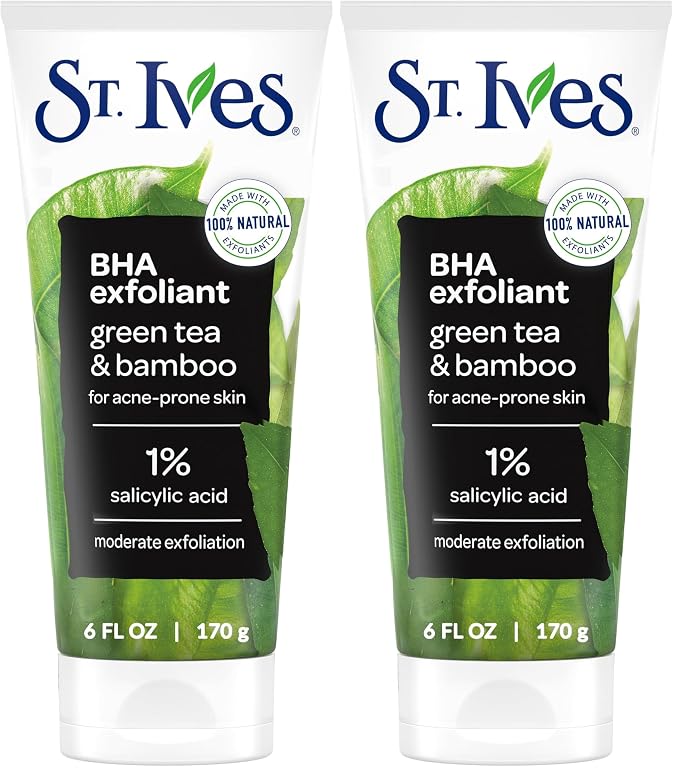 St. Ives Blackhead Clearing Face Scrub, Clears Blackheads & Unclogs Pores, Green Tea & Bamboo with Salicylic Acid, Moderate Exfoliating Facial Scrub with Natural Exfoliants, 6 oz (Pack of 2)