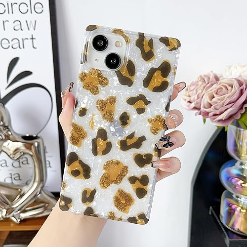 Jmltech Cute Case for iPhone 15 Case Glitter Leopard Cheeath Flexible Shockproof Clear Silicone Luxury Protective Phone Cases for iPhone 15