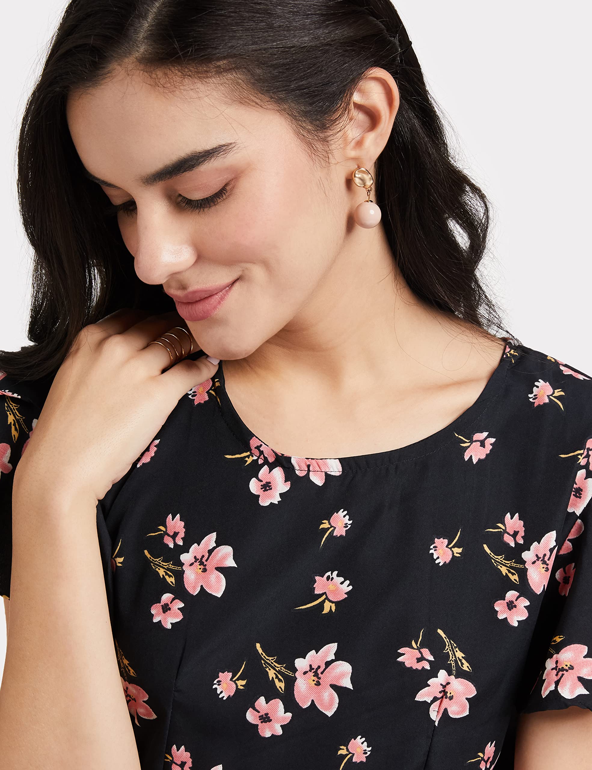OOMPH! Dress for Women Stylish| Summer Vacation Style |Floral Print Wrap Maxi |Lightweight Flared Maxi Dress for Casual & Holiday Wear Jet Black