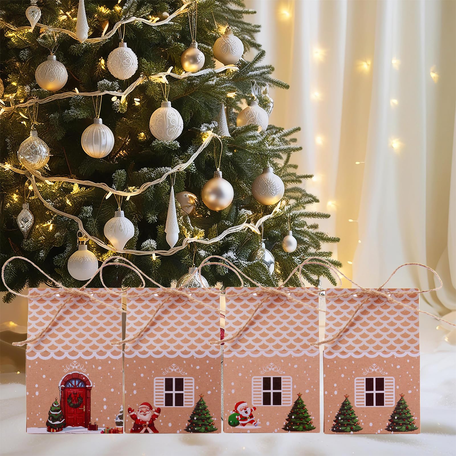 20 Scatole Regalo Di Natale A Forma Di Casetta – Piccole Confezioni In Kraft Con Corde Di Canapa Per Caramelle E Regalini (10,5 X 7 X 5 Cm) - 2