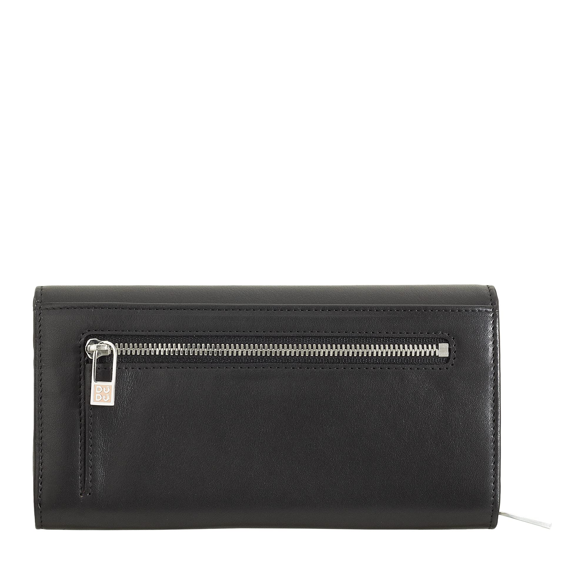 DUDU Portafoglio Donna Pelle RFID Design Colorato Lungo con Portamonete Zip 18 Porta Carte e Chiusura a Bottone Nero