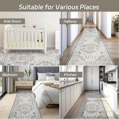 Miniatura 7 de Madane Tapete de 2 x 8 pies para pasillo, cocina, antideslizante, ultradelgado, decorativo para lavandería, entrada, sala de estar, comedor